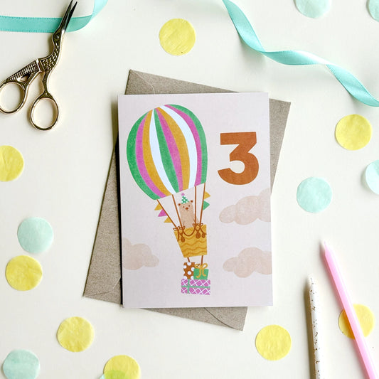 3rd Birthday Bear Balloon Card