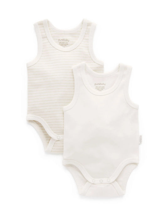 Rib Singlet Bodysuit 2pk - Wheat