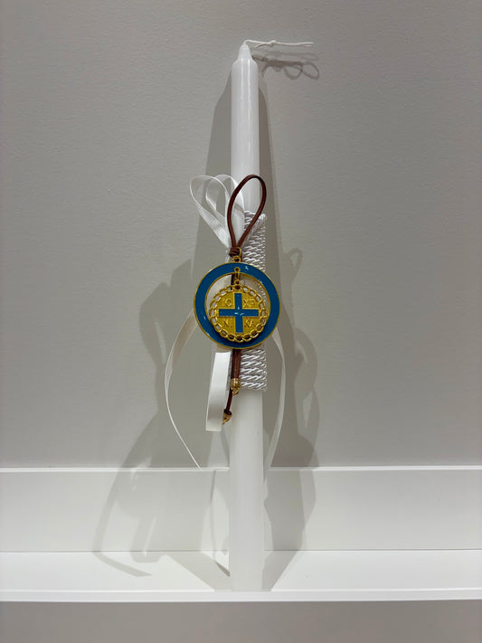 Gold ICXP NIKA Teal & White Greek Easter Candle/Lambatha