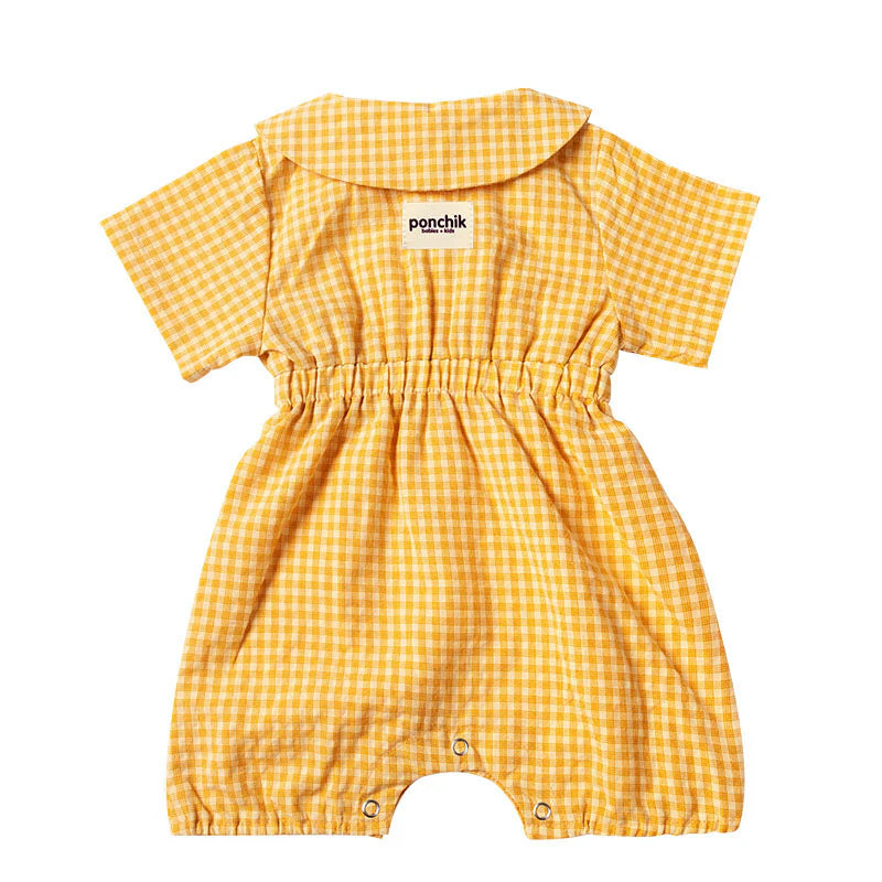 Collared Gingham Romper - Mustard