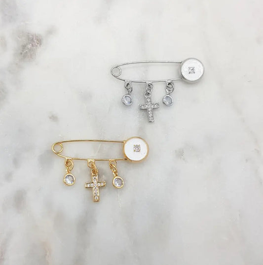Baby Cross Charm Pin - White
