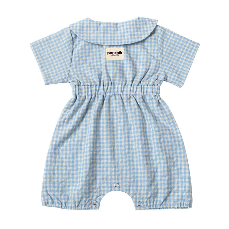 Collared Gingham Romper - Baby Blue