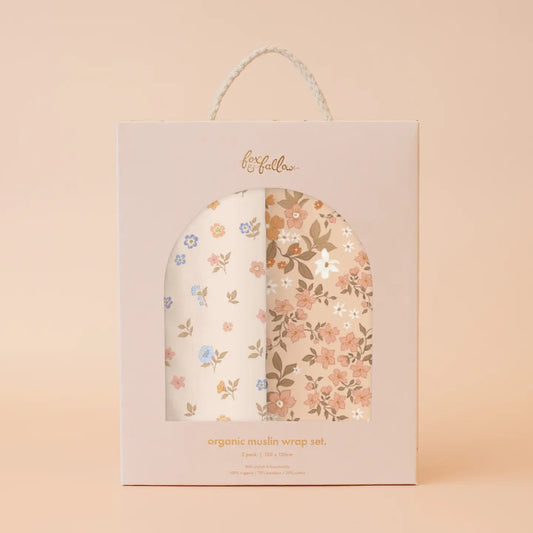 Organic Muslin Wrap Swaddle Box Set - Meadow & Sweet Pea