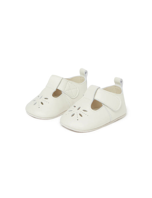Leather Pre-Walker Eyelet T-Bars - White