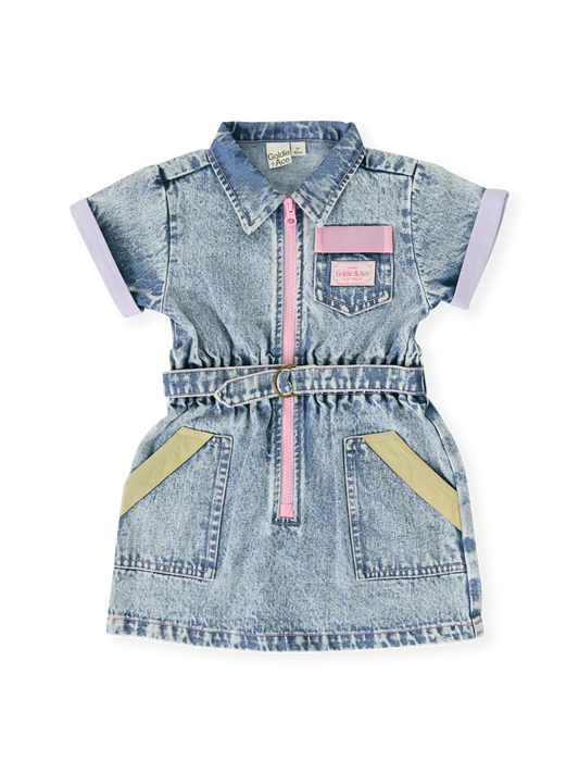 Piper Denim Belted Dress - Pastel Pop