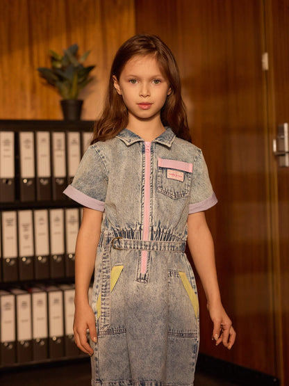 Piper Denim Belted Dress - Pastel Pop