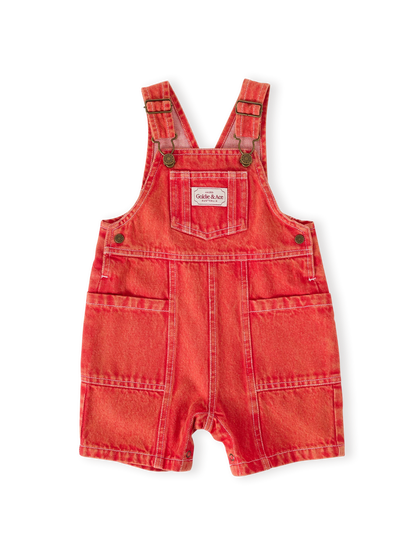 James Vintage Washed Denim Pocket Overalls - Apple Red