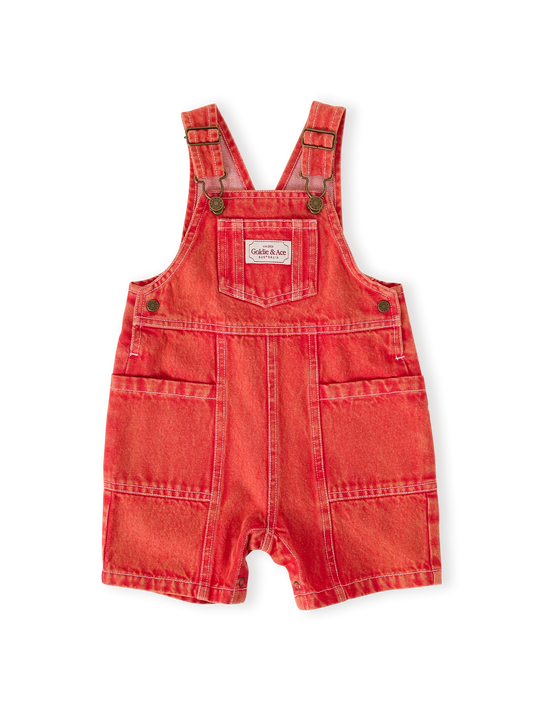 James Vintage Washed Denim Pocket Overalls - Apple Red
