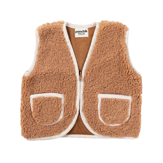 Teddy Vest with Trim - Gingerbread/Cream