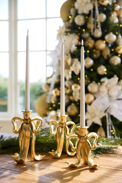 Gilded Bow Candle Holder 17cm