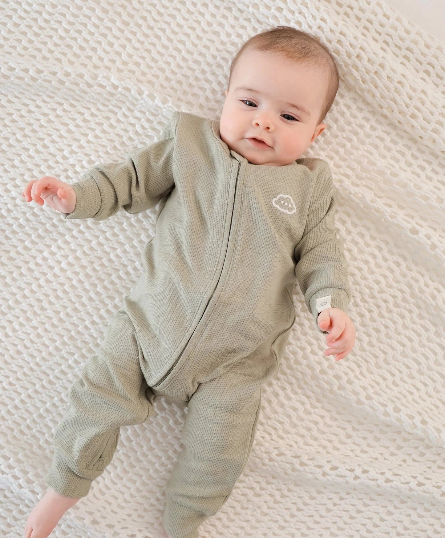 Organic Cotton Waffle Growsuit - Sage Green