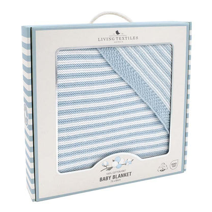 Knitted Stripe Blanket - Blue/White