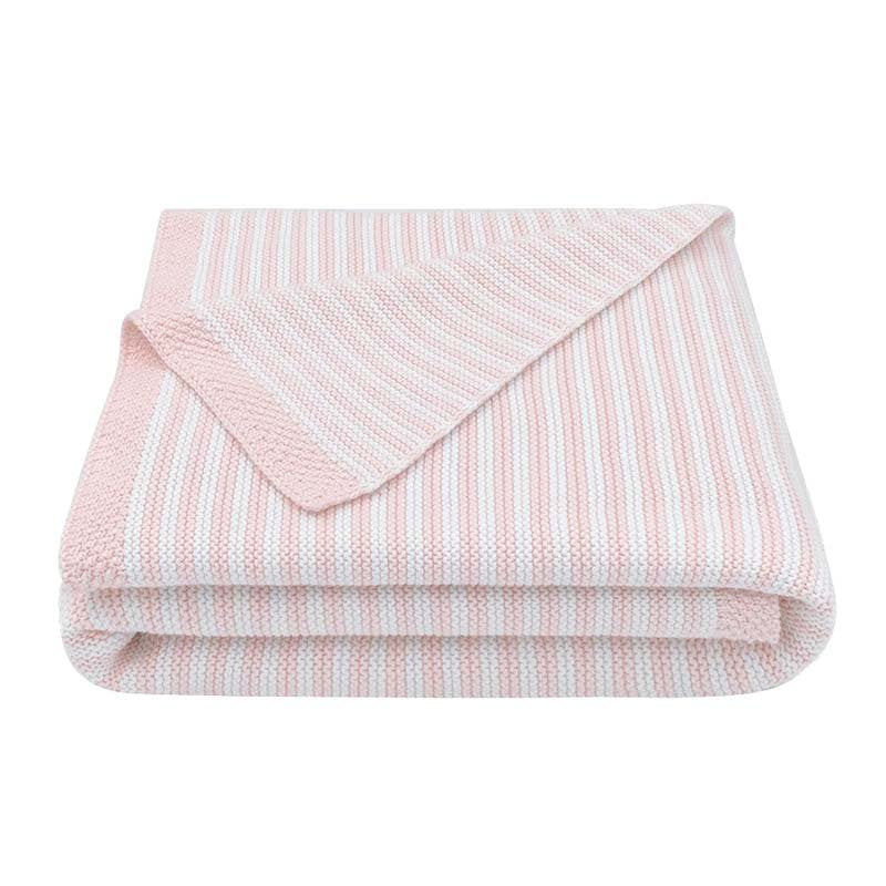 Knitted Stripe Blanket - Blush/White