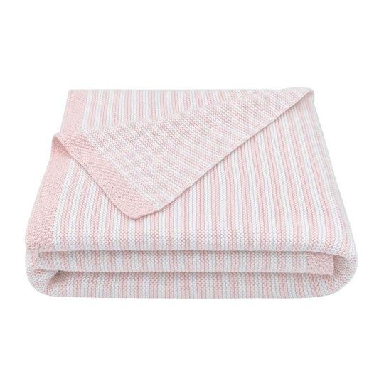 Knitted Stripe Blanket - Blush/White