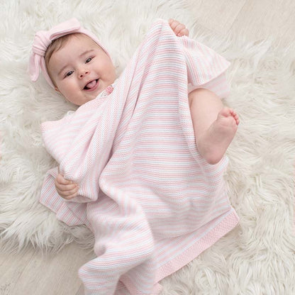 Knitted Stripe Blanket - Blush/White