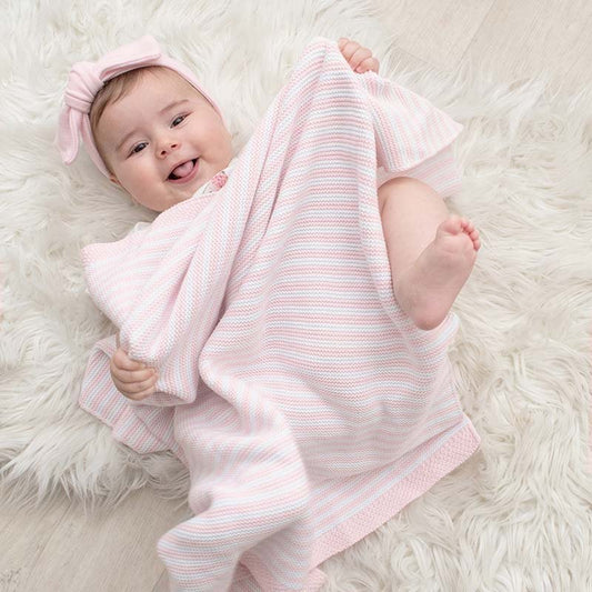 Knitted Stripe Blanket - Blush/White