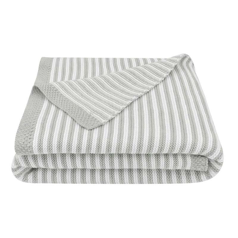 Knitted Stripe Blanket - Grey/White