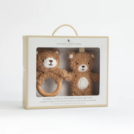 Cuddly Bears Teething Ring & Dummy Chain Gift Set