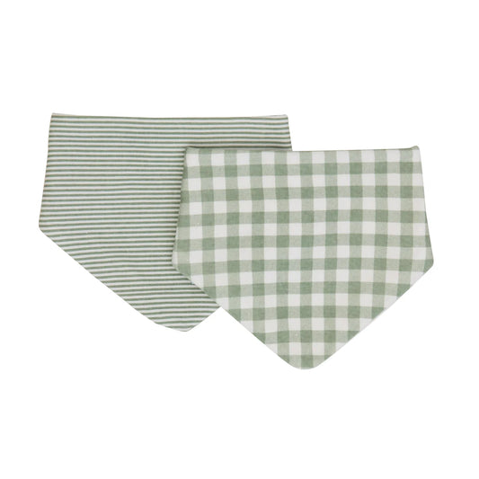 Cotton Bandana Bibs 2pk - Gingham Sage