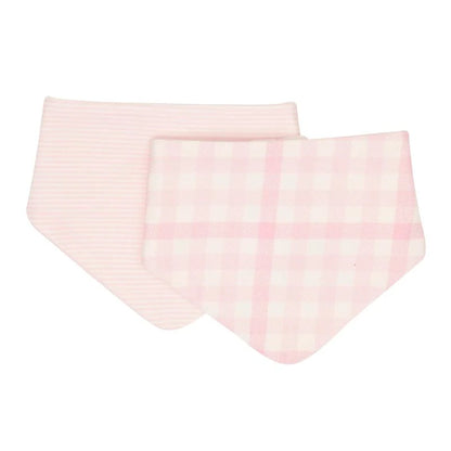 Cotton Bandana Bibs 2pk - Gingham Pink