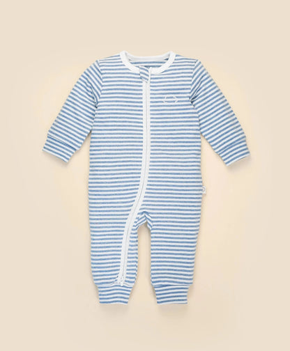 Organic Cotton Growsuit - Blue Stripes