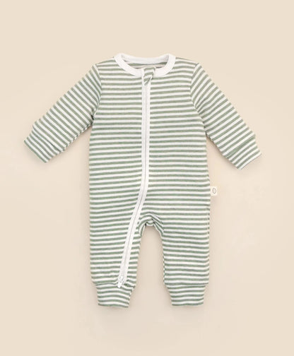 Organic Cotton Growsuit - Green Stripes