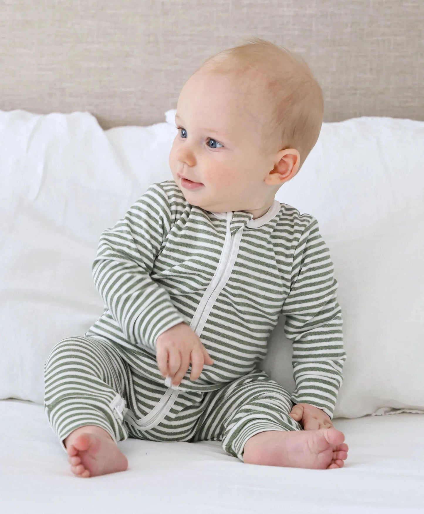 Organic Cotton Growsuit - Green Stripes