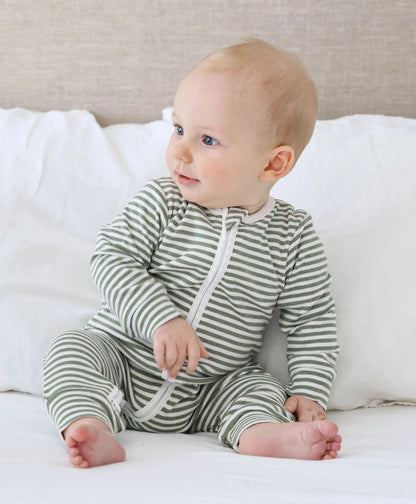 Organic Cotton Growsuit - Green Stripes