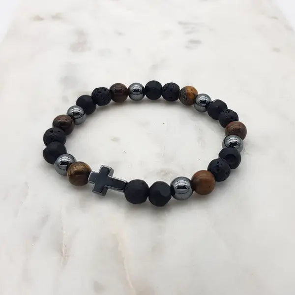 Stone Cross Brown/Black Bracelet