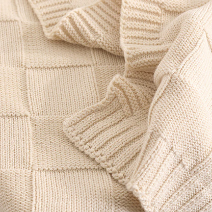 Knitted pram blanket - Checkered sand