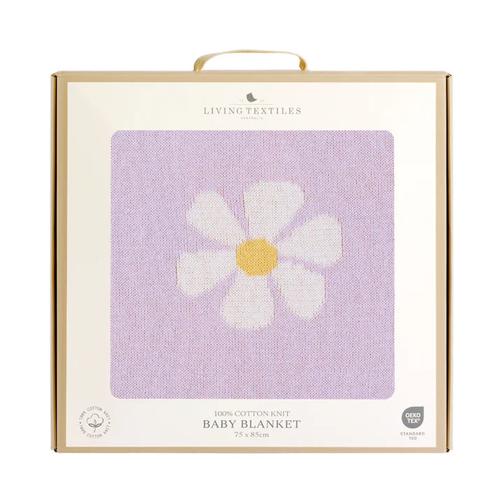Knitted Pram blanket - Lilac Daisy Dreams