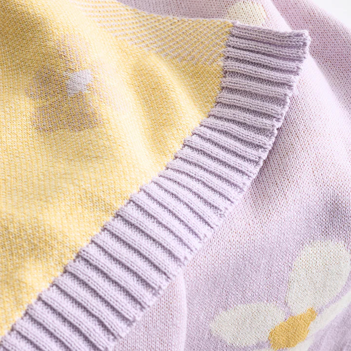 Knitted Pram blanket - Lilac Daisy Dreams