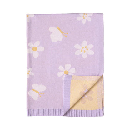 Knitted Pram blanket - Lilac Daisy Dreams