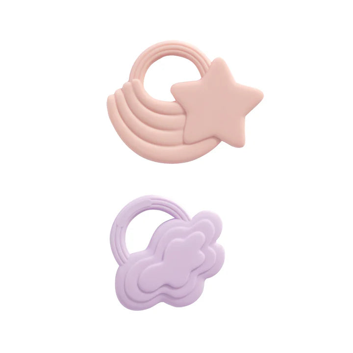 2Pk Silicone Teether - Stars & Cloud Pink