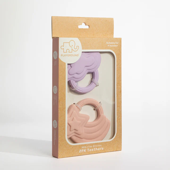 2Pk Silicone Teether - Stars & Cloud Pink