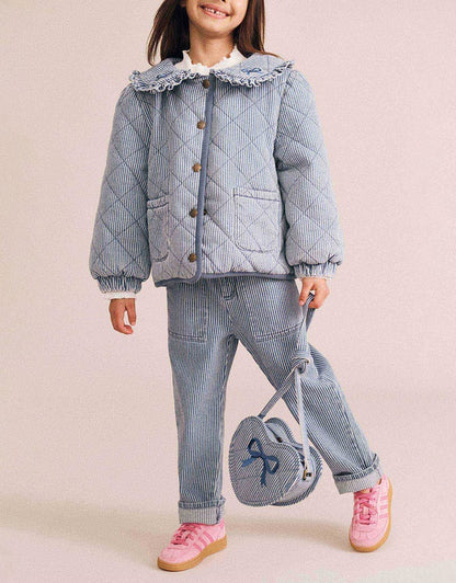 Stripe Denim Bow Heart Handbag