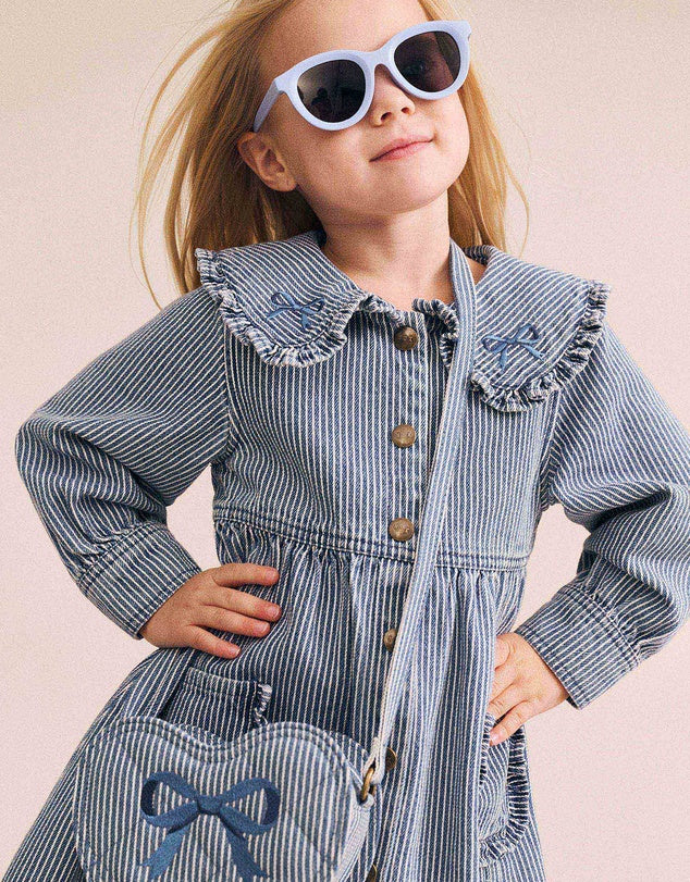 Stripe Denim Bow Heart Handbag