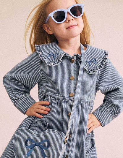 Stripe Denim Bow Heart Handbag