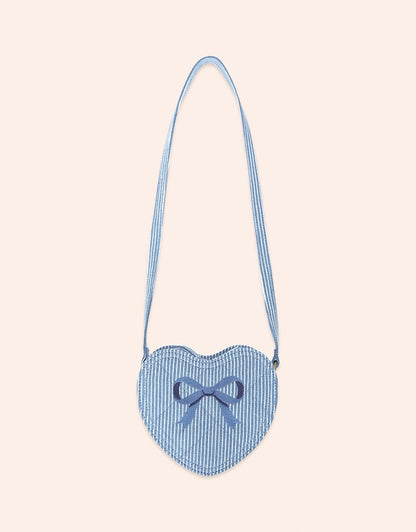 Stripe Denim Bow Heart Handbag