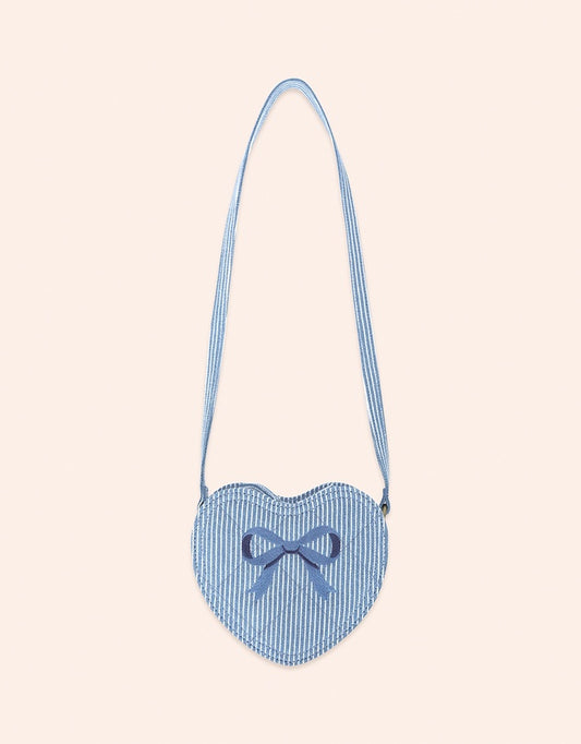 Stripe Denim Bow Heart Handbag