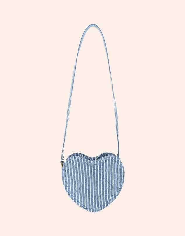 Stripe Denim Bow Heart Handbag