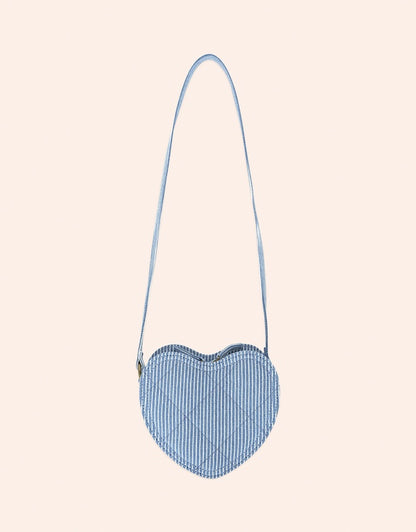 Stripe Denim Bow Heart Handbag