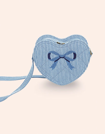 Stripe Denim Bow Heart Handbag