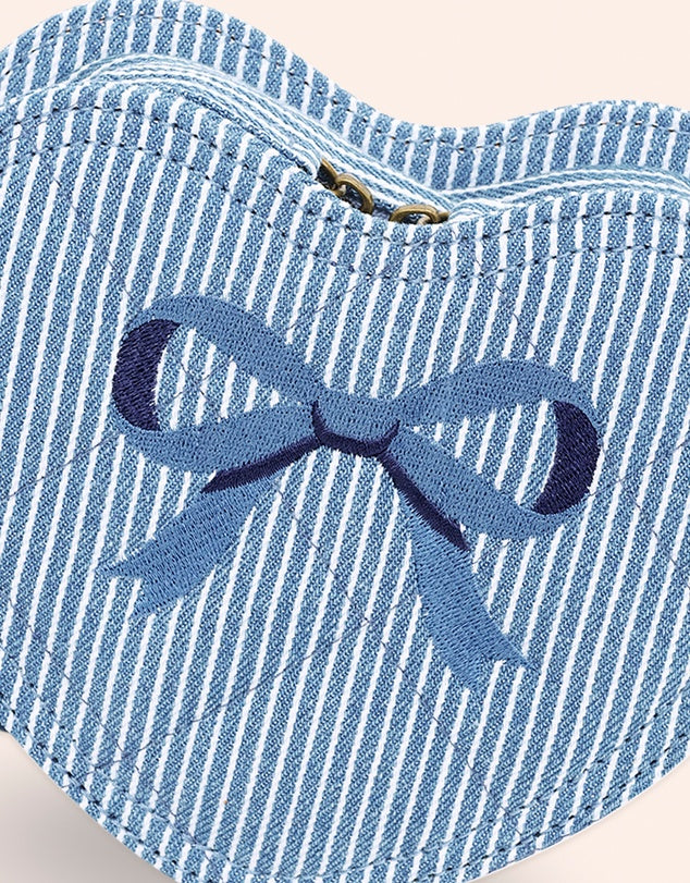 Stripe Denim Bow Heart Handbag