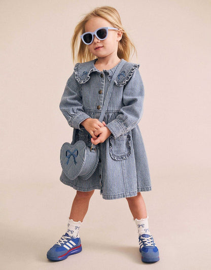 Vintage Bow Collar Denim Dress