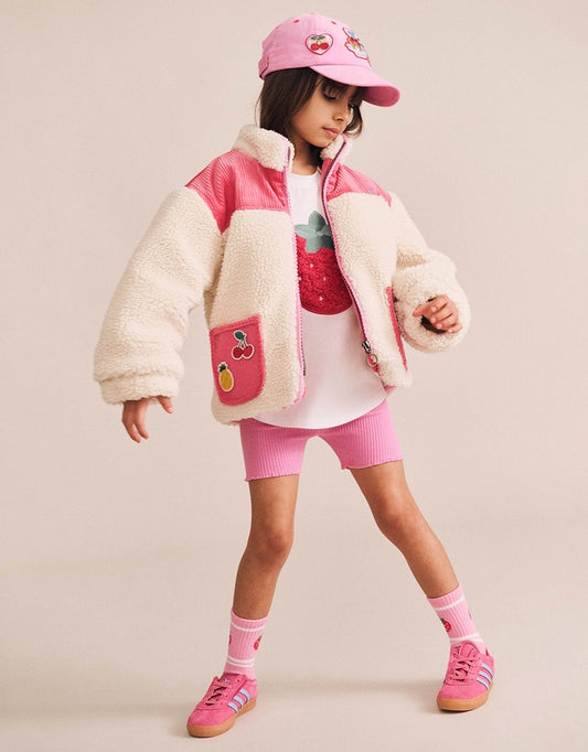 Sherpa Cord Patches Jacket - Cherry