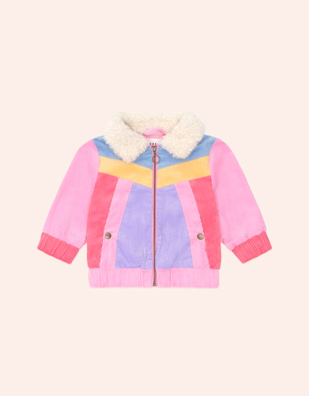 Colour Block Cord Jacket Pink - Berry