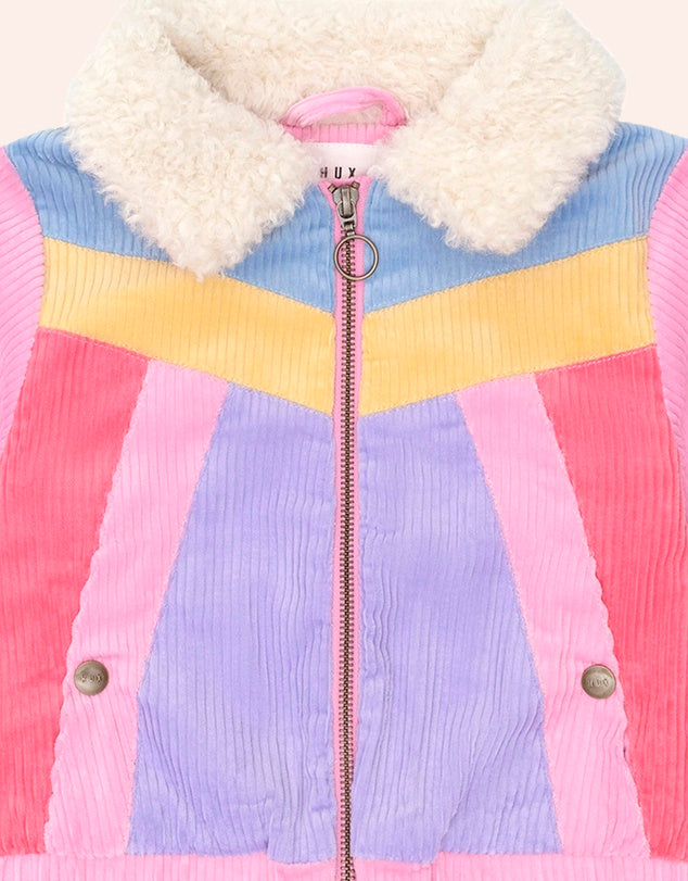 Colour Block Cord Jacket Pink - Berry