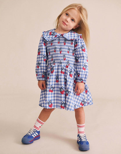 Cherry Gingham Shirred Dress