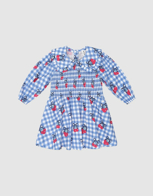 Cherry Gingham Shirred Dress